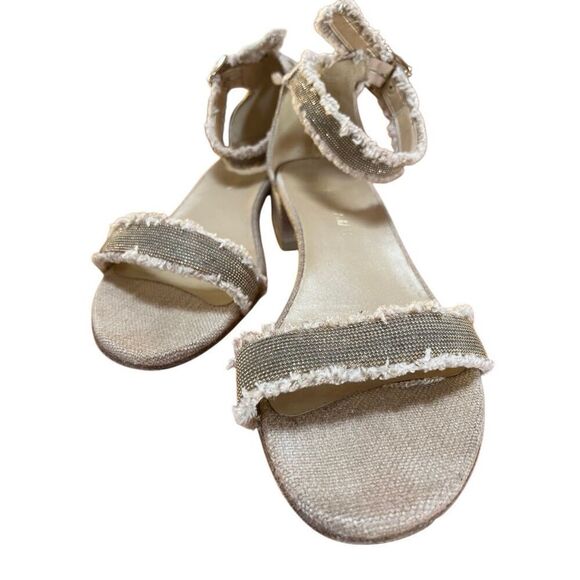 Stuart Weitzman Gold Beaded Beige Tweed Nudistchains Sandals Ankle/Toe Strap 9 M - Picture 11 of 11